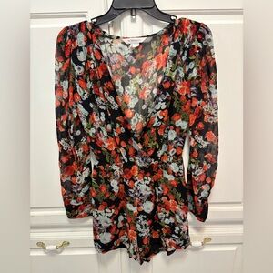 BCBGeneration Floral Black Red V-neck Romper Women’s Size XXS